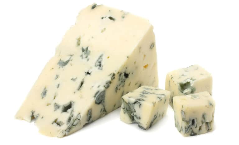 A slice of blue cheese